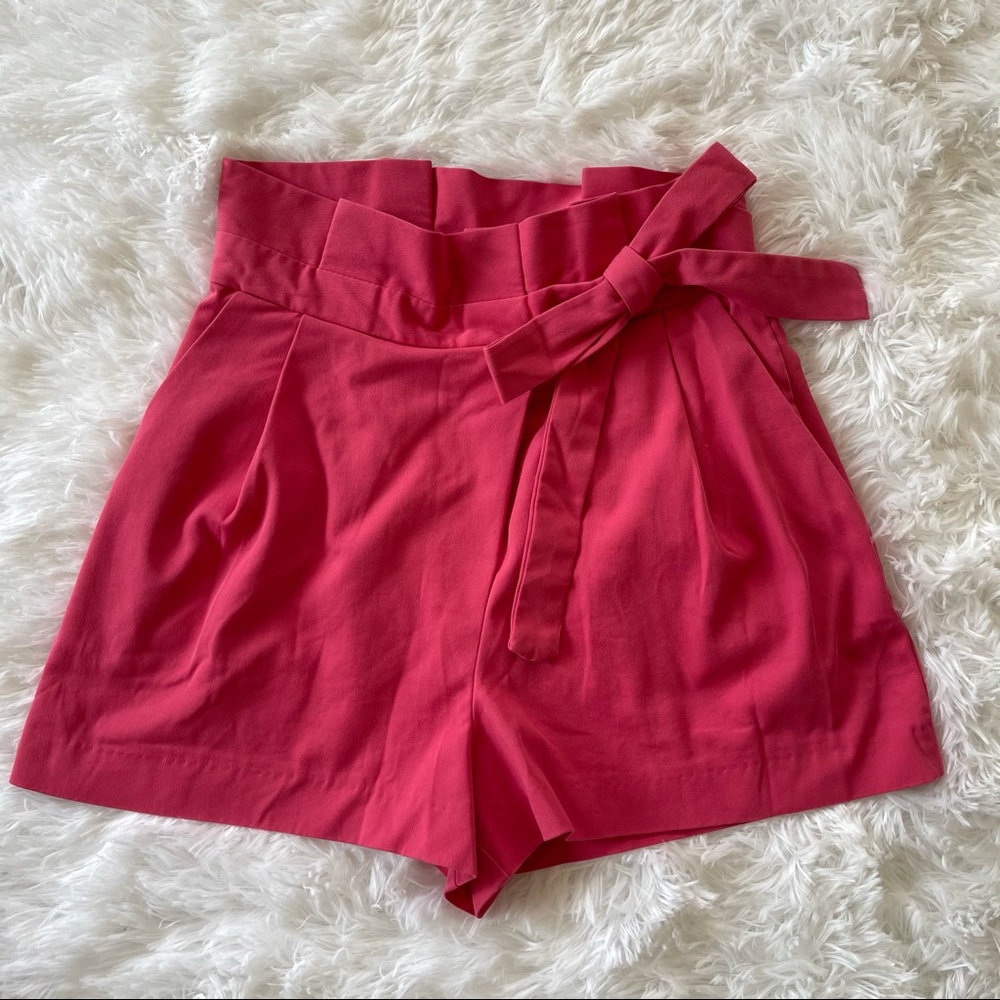 Zara Pleated Bermuda Shorts With Bow Belt